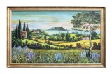 Cumpara ieftin Tablou inramat peisaj din Toscana cu chiparosi si case pictat manual, 110x70cm ulei pe panza, Stefan Bilibou