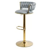Cumpara ieftin Scaun de bar ABS118, catifea, suport picioare, metal cromat auriu, rotatie 360 grade, 100 kg