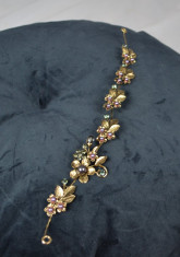 Diadema Aurie cu floricele si perle foto