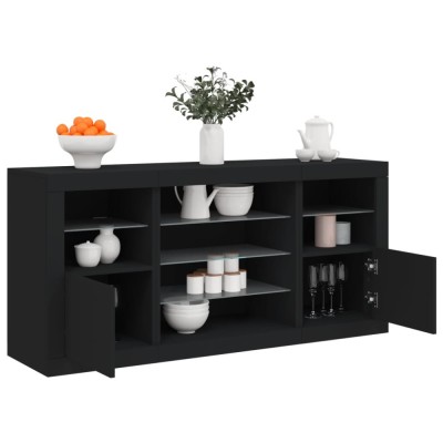 Servantă cu lumini LED, negru, 142,5x37x67 cm foto
