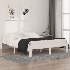 vidaXL Cadru de pat King Size, alb, 150x200 cm, lemn masiv