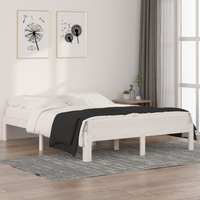 vidaXL Cadru de pat King Size, alb, 150x200 cm, lemn masiv