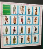Ajman 1972 &ndash; Military Uniforms, mini-coală 20 timbre CTO-A40, Stampilat