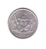 Moneda SUA 25 centi/quarter dollar 2002 D, Tennessee 1796, stare foarte buna, curata