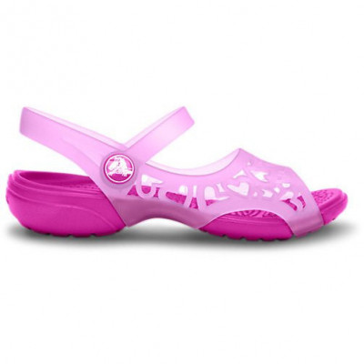 Sandale Crocs copii Adrina Hearts Sandal Roz - Neon Magenta/Carnation foto