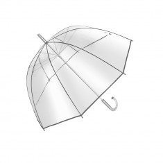 Umbrela transparenta 101 cm, maner curbat, transparent si argintiu, Everestus, UC01BE, metal, poe, saculet de calatorie inclus foto