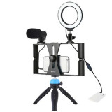 Cumpara ieftin Kit vlogging profesional,trepied,suport telefon,microfon,mini ring light LED