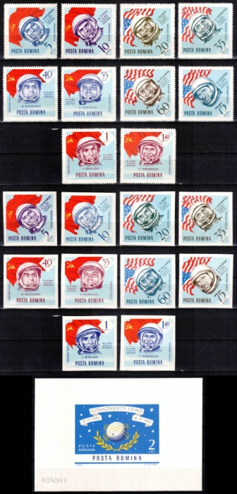 Romania 1964, LP 576 + 576 a + 577, Navigatia cosmica, serii + colita ned., MNH!