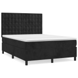 Cumpara ieftin Pat box spring cu saltea, negru, 140x200 cm, catifea