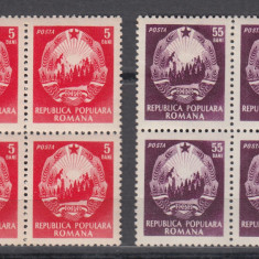 ROMANIA 1953 LP 339 UZUALE STEMA R.P.R.(CU STEA) BLOCURI DE 4 TIMBRE MNH