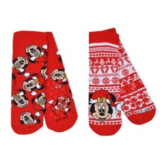 șosete Fete, Minnie, &Icirc;mblănite, Anti-Slip, Roșu Alb, Set 2 Perechi