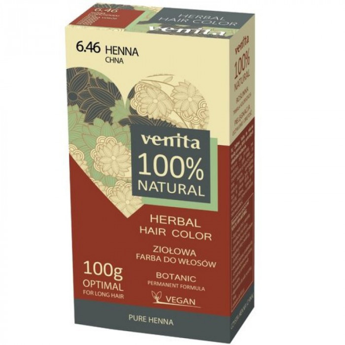 Vopsea de par bio, 100% Natural, 100 g, Nr. 6.46, Henna