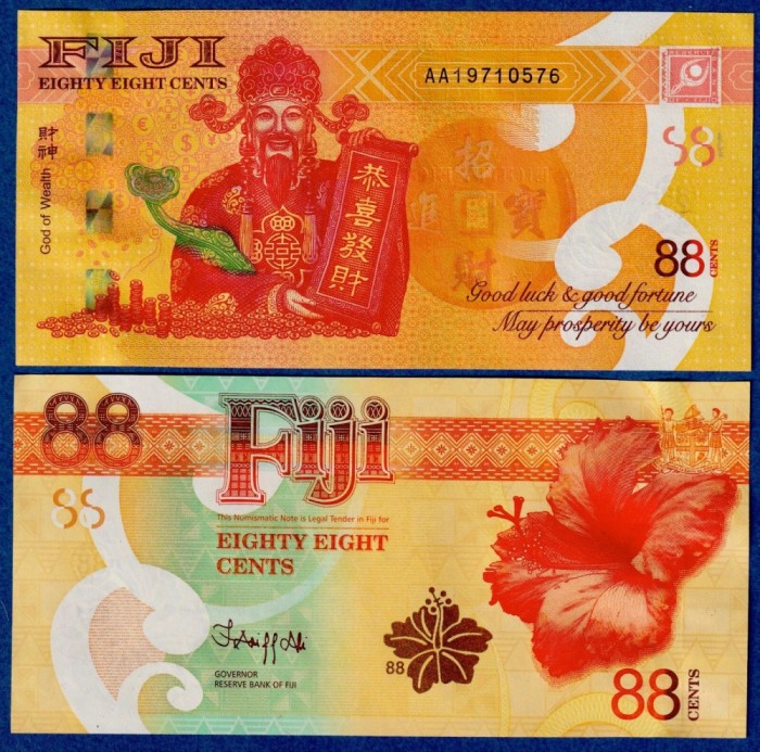 FIJI █ bancnota █ 88 Cents █ 2022 █ P-123 COMEMORATIV █ SERIE AA █ UNC █ necirculata