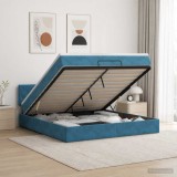 Cumpara ieftin Pat Ottoman cu Saltea si LED Albastru inchis 180 x 200 cm