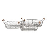 Cumpara ieftin Set 3 cosuri depozitare fier maro lemn 42x27x15 cm, 38x23x14 cm, 34x19x13 cm