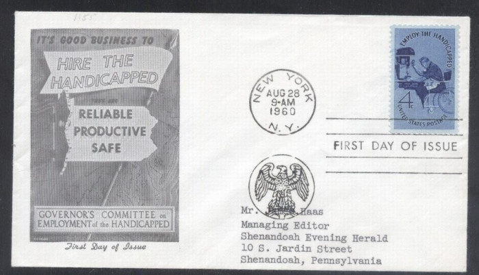 United States 1960 Work for disabled people FDC K.589