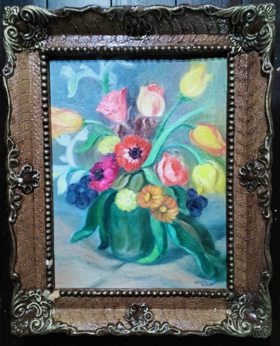Adele Altarelli (n. 1910)-Flori, pictură pe p&acirc;nză