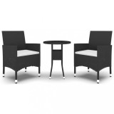 Set mobilier bistro gradina 3 piese, negru, poliratan si sticla