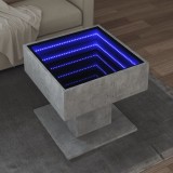 VidaXL Măsuță de cafea cu LED, gri beton, 50x50x45 cm, lemn prelucrat