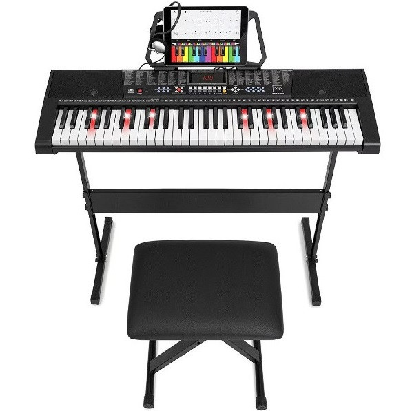 Orga electronica 2108 + Stativ metalic + Scaun pian, 61 clape luminoase LED