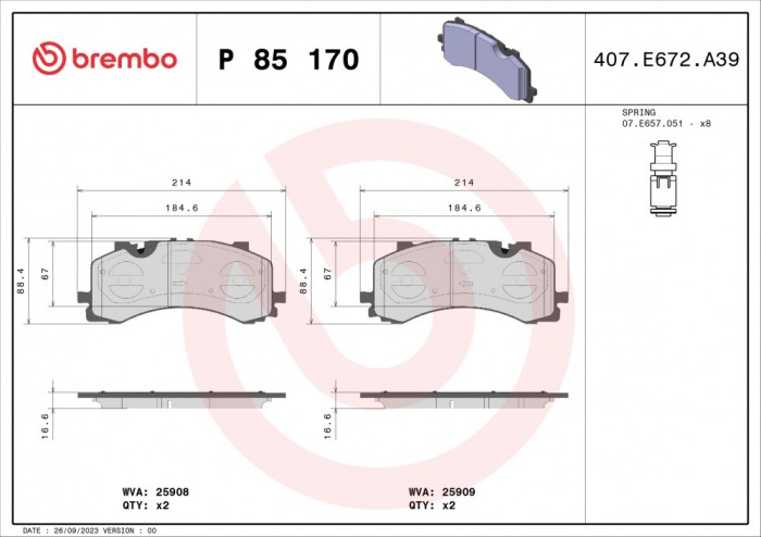 BREMBO P 85 170 PRIME LINE set placute frana,frana disc