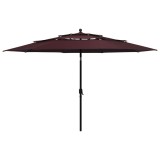 Umbrelă de grădină 3 niveluri, st&acirc;lp aluminiu, roșu bordo 3,5 m