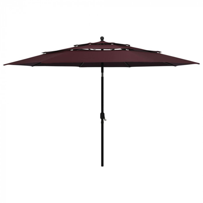 Umbrela de soare 3 niveluri, stalp aluminiu, rosu bordo, 3,5 m GartenMobel Dekor