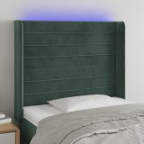 vidaXL Tăblie de pat cu LED, verde &icirc;nchis, 93x16x118/128cm, catifea 3124227