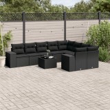 vidaXL Set canapele de grădină cu perne, 10 piese, negru, poliratan 3255382