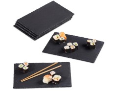 Set 6 platouri de servire din ardezie Relaxdays, 26 x 16 cm, dreptunghiulare, gri antracit - RESIGILAT foto