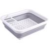 Uscator pliabil pentru vase si tacamuri, din silicon, cu 4 compartimente pentru tacamuri, dimensiuni 38 X 29.3 X 4.7 cm, gri/alb