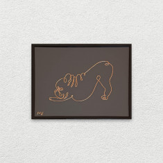 Tablou Bulldog francez rasfatat, sculptura din fir continuu de sarma placata cu aur,19×25 cm