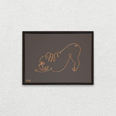 Tablou Bulldog francez rasfatat, sculptura din fir continuu de sarma placata cu aur,19&amp;times;25 cm foto