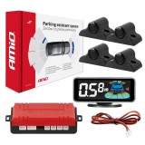 Senzori de parcare negri cu afisaj LED 3D 19mm pentru BUS/Truck, universali, 12V DC, 4 senzori, AMiO 03189, detectie 0,3-2,5 m
