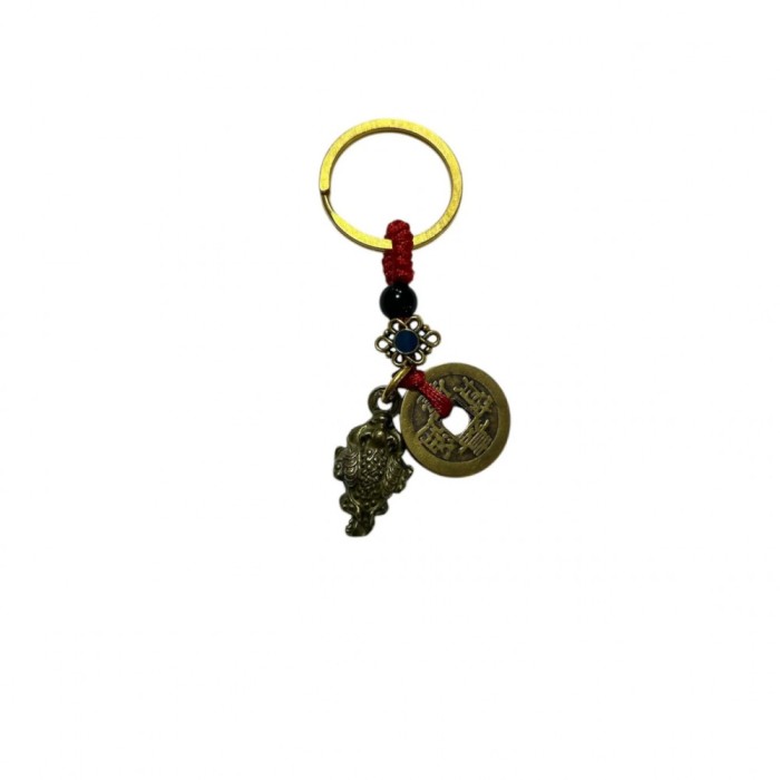 Amuleta breloc feng shui din metal cu broasca raioasa si monede