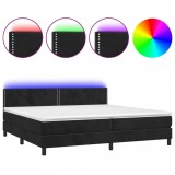 Cumpara ieftin Pat cu arcuri, saltea si LED, negru, 200x200 cm, catifea