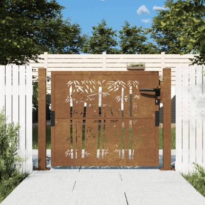 Gossi poarta pentru gradina, 105x80 cm, otel corten, model bambus foto