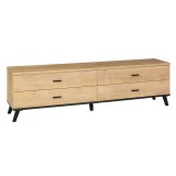 Cumpara ieftin Comoda TV mdf natur stejar lefkas negru Siran 181x40x50 cm