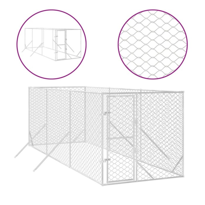 Padoc de exterior pentru caini argintiu 2x6x2 m otel galvanizat