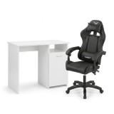 Set de birou Family One 100x50x74 cm cu scaun rotativ Raven, alb-negru