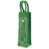 Sacosa sticla vin iuta verde 11x11x46 cm