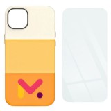Cumpara ieftin Husa de protectie cu armatura pe margini pentru Iphone 14 Pro, Piele Ecologica si Folie de Protectie 9H, Grosime 0.3 mm, Portocaliu