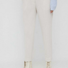 Sisley pantaloni femei, culoarea bej, fason tigareta, high waist