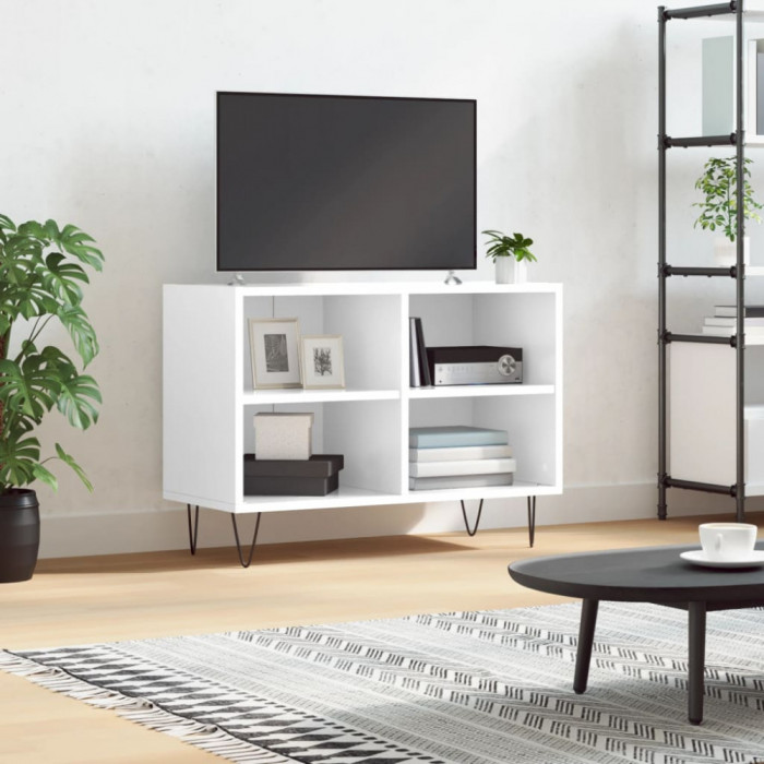 vidaXL Comodă TV, alb extralucios, 69,5x30x50 cm, lemn compozit