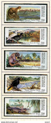 ARGENTINA-1987-PARCUL NATIONAL-FAUNAI-Pasari-Reptile-animale Serie de 5 timbre foto