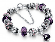 BRATARA DAMA PANDORA ROYALE LUX ELEGANTA CHARM SILVER&amp;amp;VELVET-MODEL 2019-13 CHARM foto