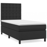 Cumpara ieftin Pat box spring cu saltea, negru, 90x200 cm, piele ecologica