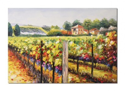 Tablou peisaj podgorie, vita de vie, pictat manual, Colt de rai, 100x70cm ulei pe panza in cutit efect 3D foto