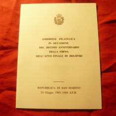 Carnet Filatelic special -10 Ani semnare act Helsinki 1985 San Marino