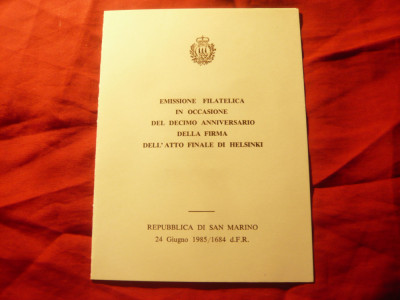 Carnet Filatelic special -10 Ani semnare act Helsinki 1985 San Marino foto